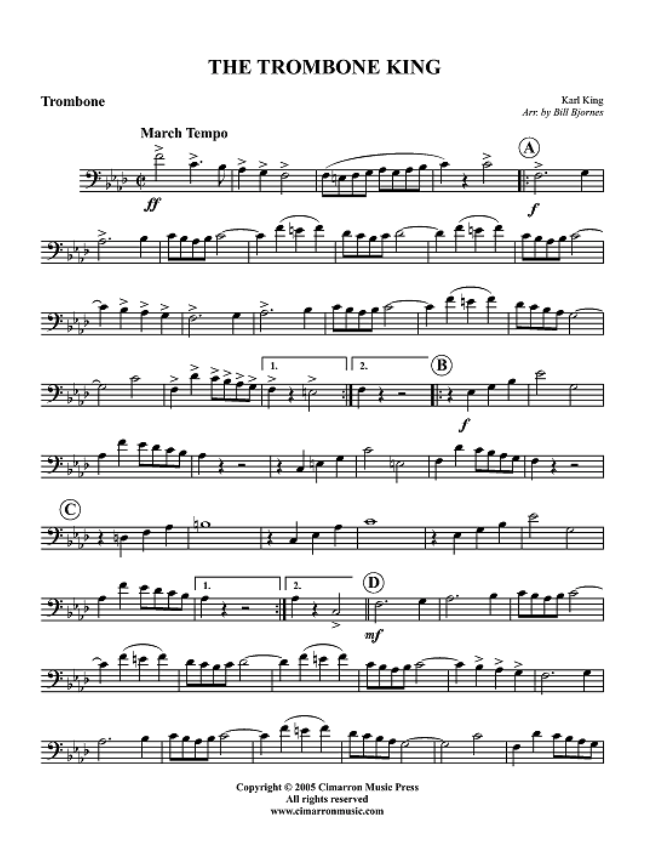 Trombone sheet music close-up